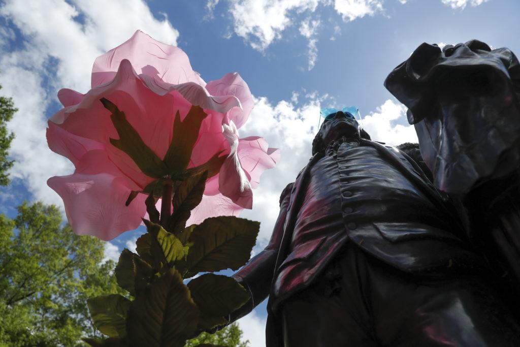 To fit the theme of the day, the Program Board decorated the George Washington Statue in University Yard.