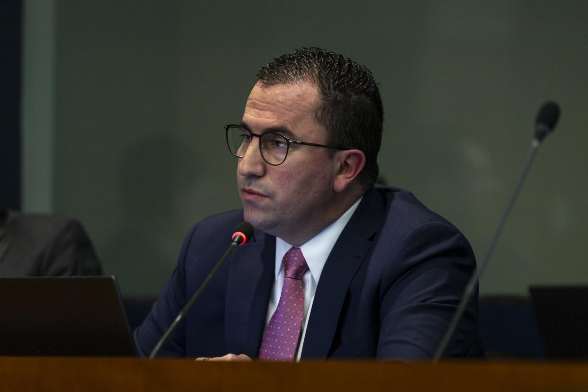 Financial Officer Bruno Fernandes attends last February's Faculty Senate meeting.