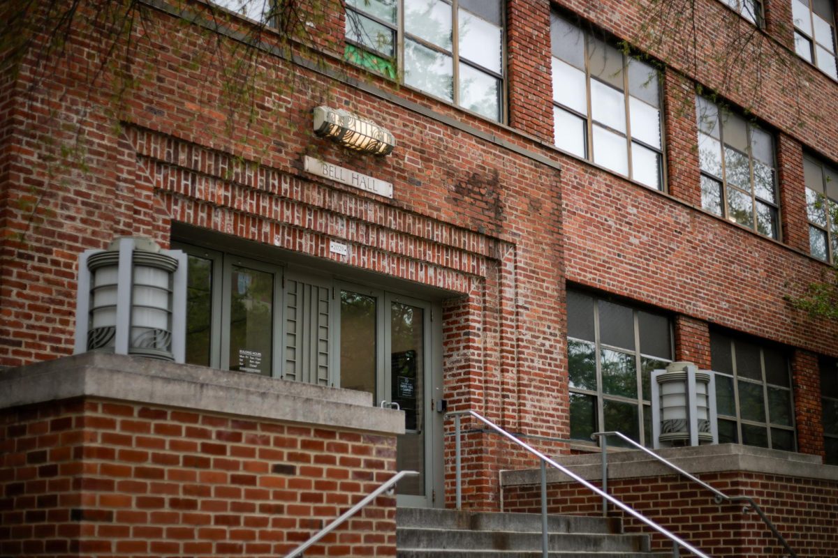 The entrance to Bell Hall on G Street